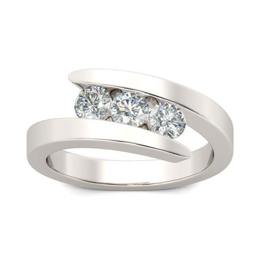 Tension Three Stone Round Cut Sterling Silver Ring-JE-Juri Elle