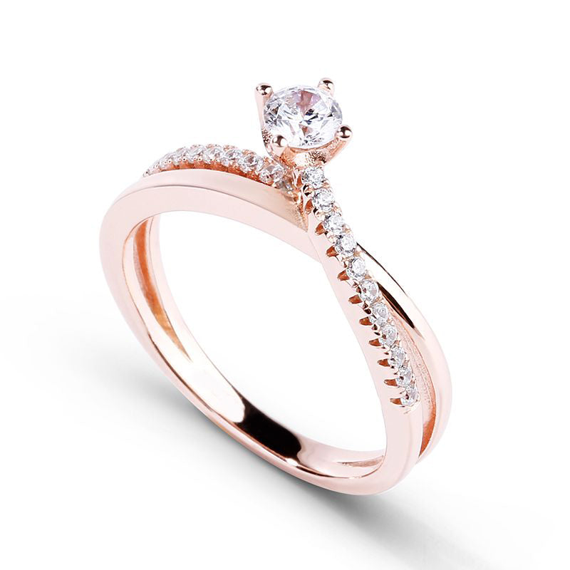 Rose Gold Tone Round Cut Sterling Silver Promise Ring-JE-Juri Elle