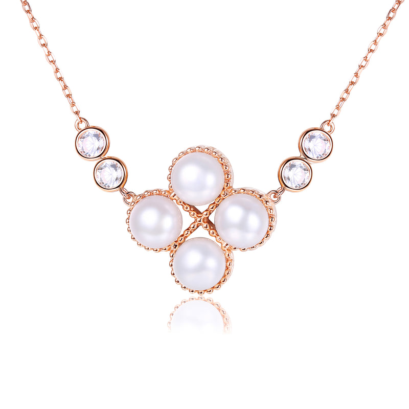 Clover Cultured Pearl Sterling Silver Necklace