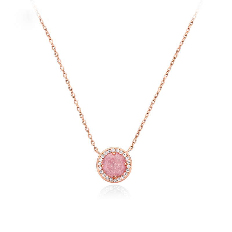 Tear Ice Flower Round Cut Silver Plated 14K Rose Gold Necklace
