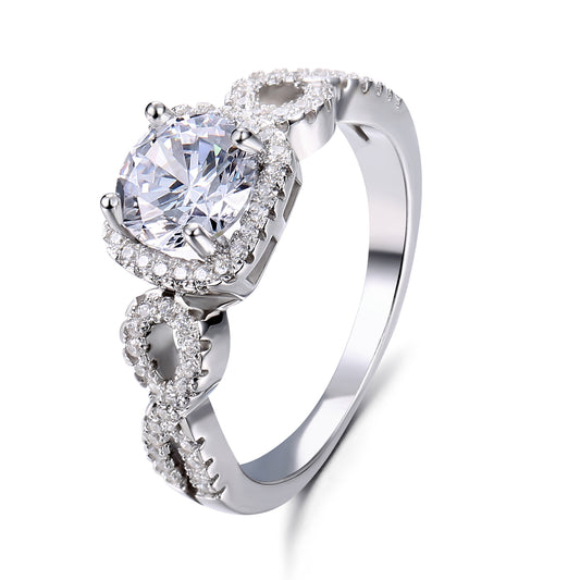 Twist Halo Round Cut Sterling Silver Ring
