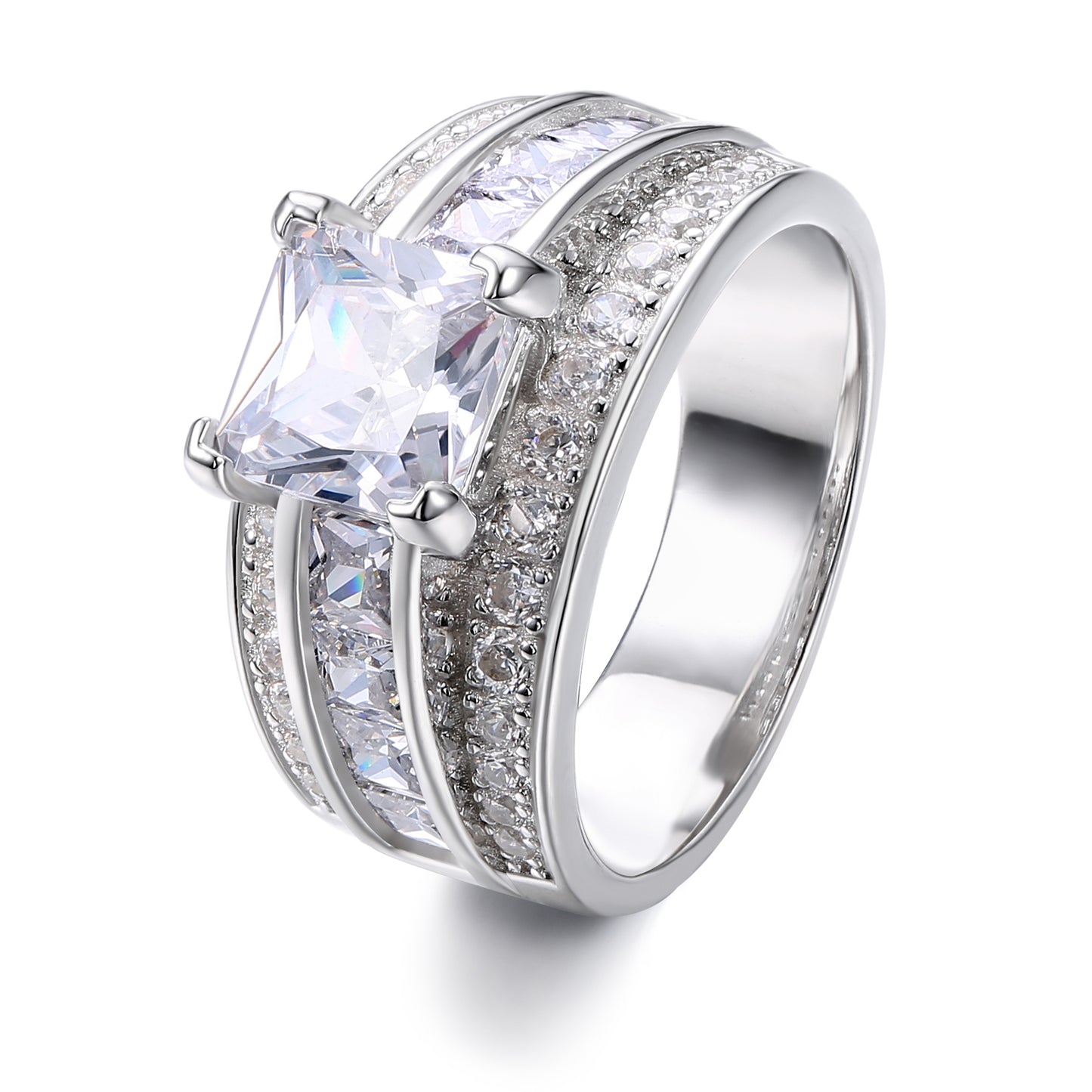 Classic Princess Cut Sterling Silver Ring
