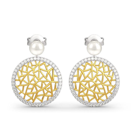 Modern Filigree Cultured Pearl Sterling Silver Earrings-JE-Juri Elle