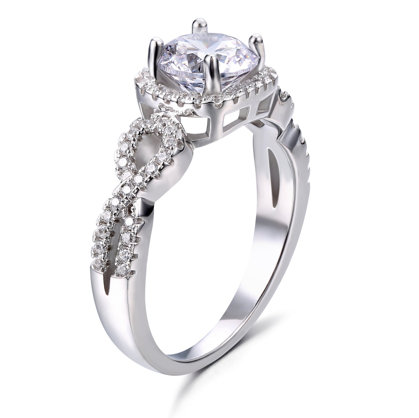 Twist Halo Round Cut Sterling Silver Ring