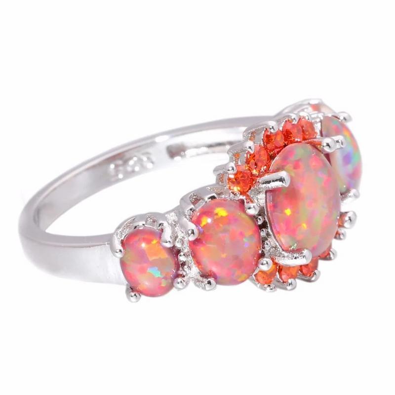 Stunning Orange Fire Opal Garnet Silver Ring