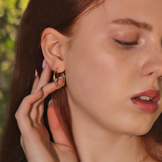 Irregular Exaggerated Circle Sterling Silver Plated Gold Earring