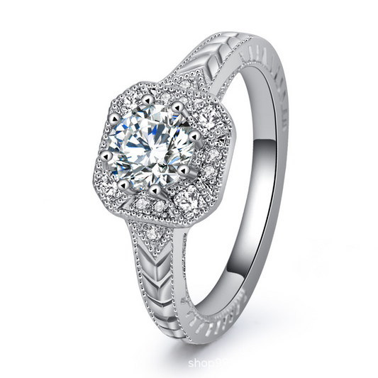 Halo Round Cut Sterling Silver Ring-TL-Juri Elle