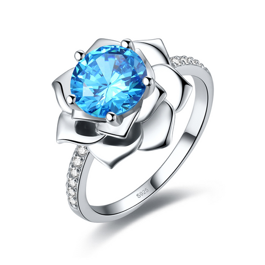 Flower Round Cut Sterling Silver Ring-ZX-Juri Elle