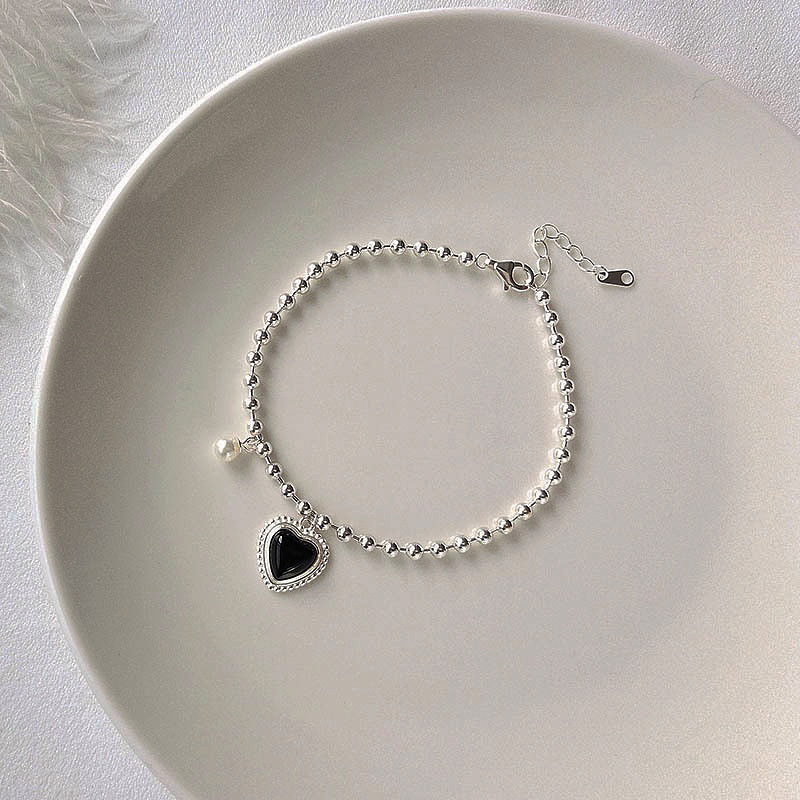 Heart Agate Beads Sterling Silver Bracelet