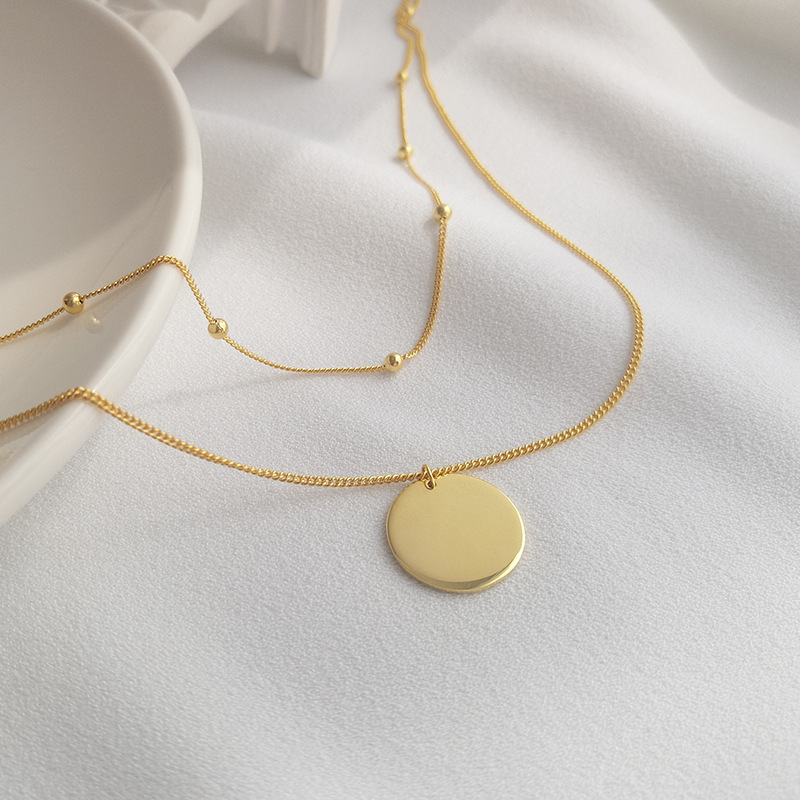Simple Glossy Round Sterling Silver Plated Gold Necklace