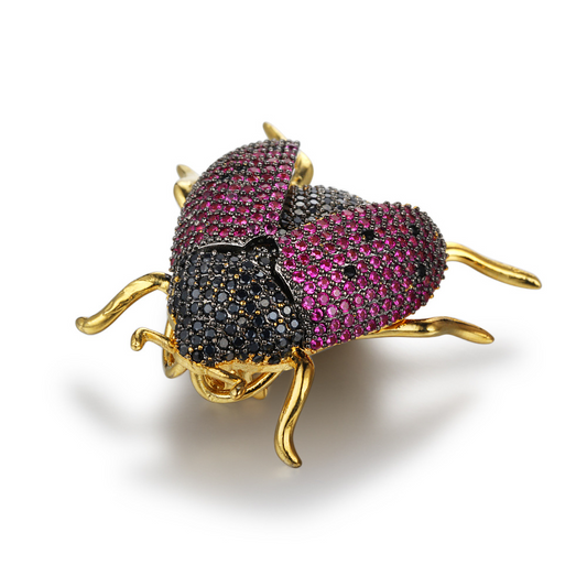 Vintage Seven-spot Ladybug Round Cut Alloy Brooch
