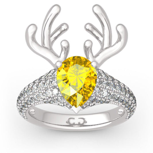 “Christmas Reindeer”Antler Pear Cut Sterling Silver Animal Ring-JE-Juri Elle