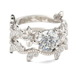 Floral Design Round Cut Sterling Silver Ring Set-JE-Juri Elle