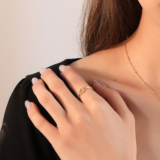 Interlocking Round Cut Sterling Silver Plated Gold Ring