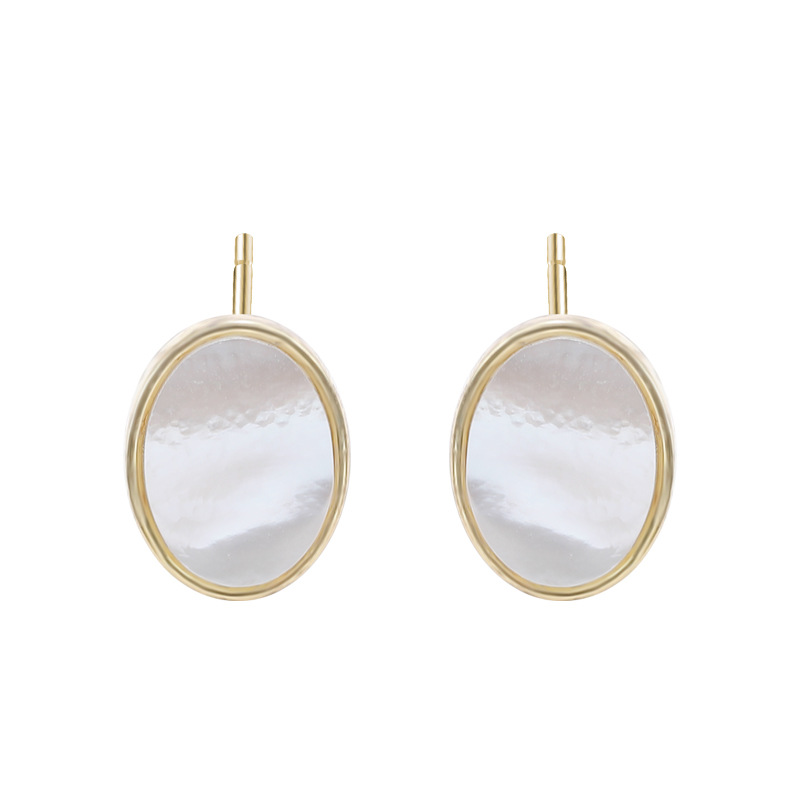 Oval White Shell Sterling Silver Plated Gold Stud Earring