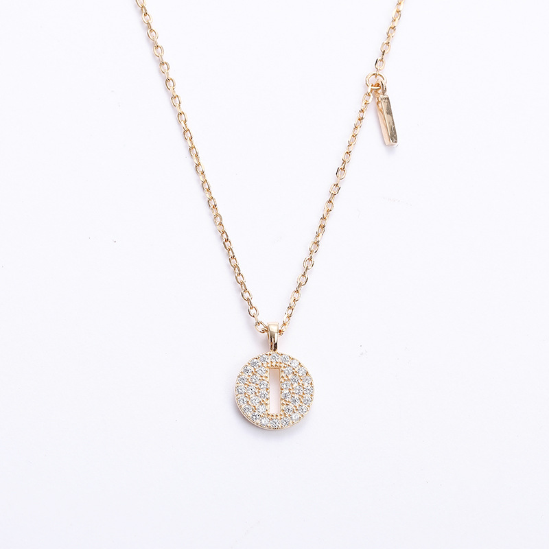 Hollow Letter Round Cut Sterling Silver Plated Champagne Gold Necklace
