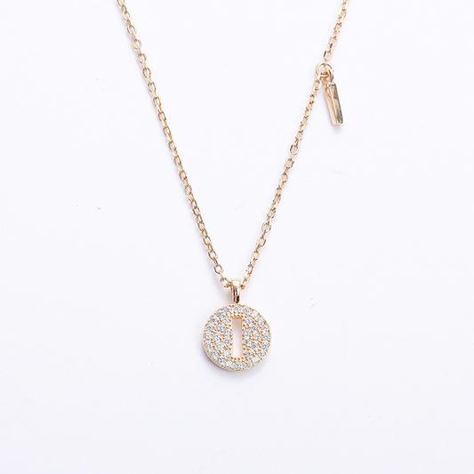 Hollow Letter Round Cut Sterling Silver Plated Champagne Gold Necklace