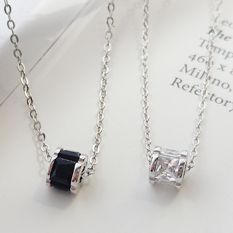 Geometric Cylinder Princess Cut Sterling Silver Plated Platinum Necklace