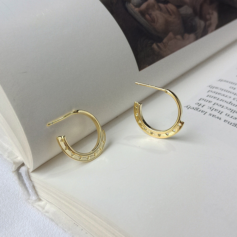 Triangle Hollow Sterling Silver Plated Gold Stud Earring