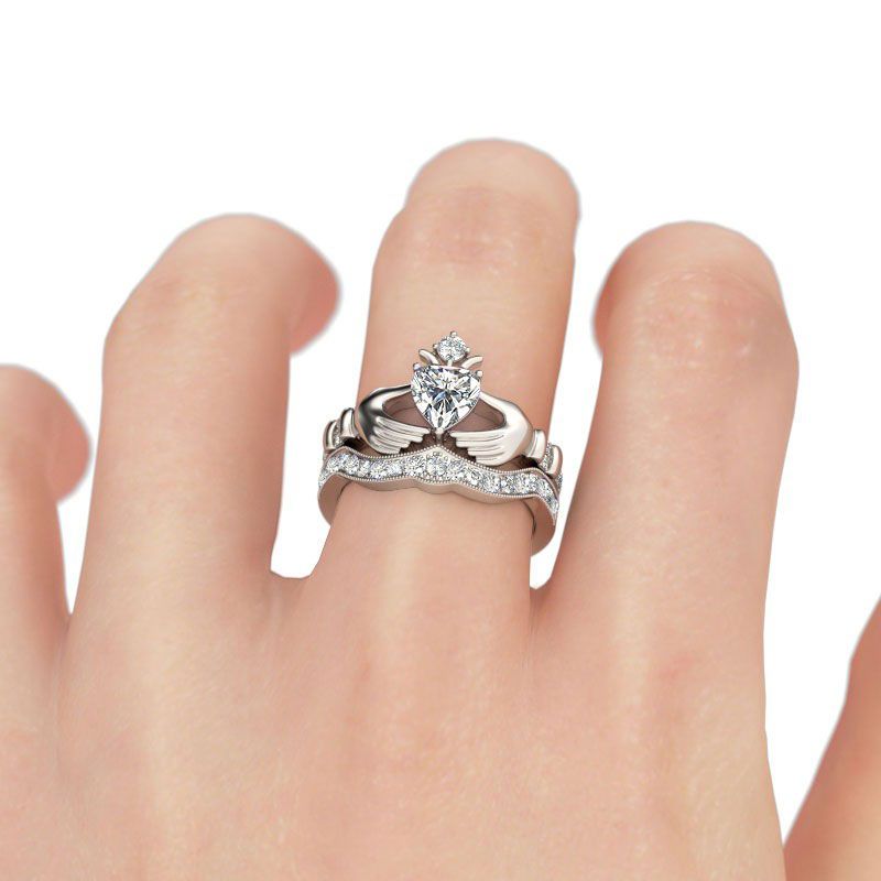 Simple Crown Claddagh Sterling Silver Ring Set-JE-Juri Elle