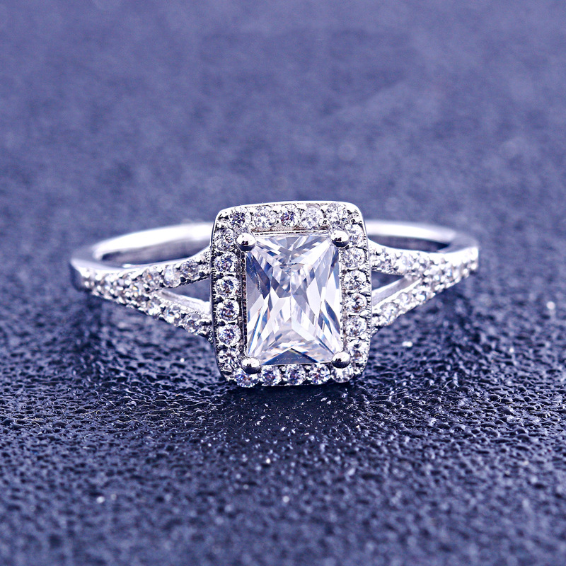 Halo Princess Cut Sterling Silver Ring-TL-Juri Elle