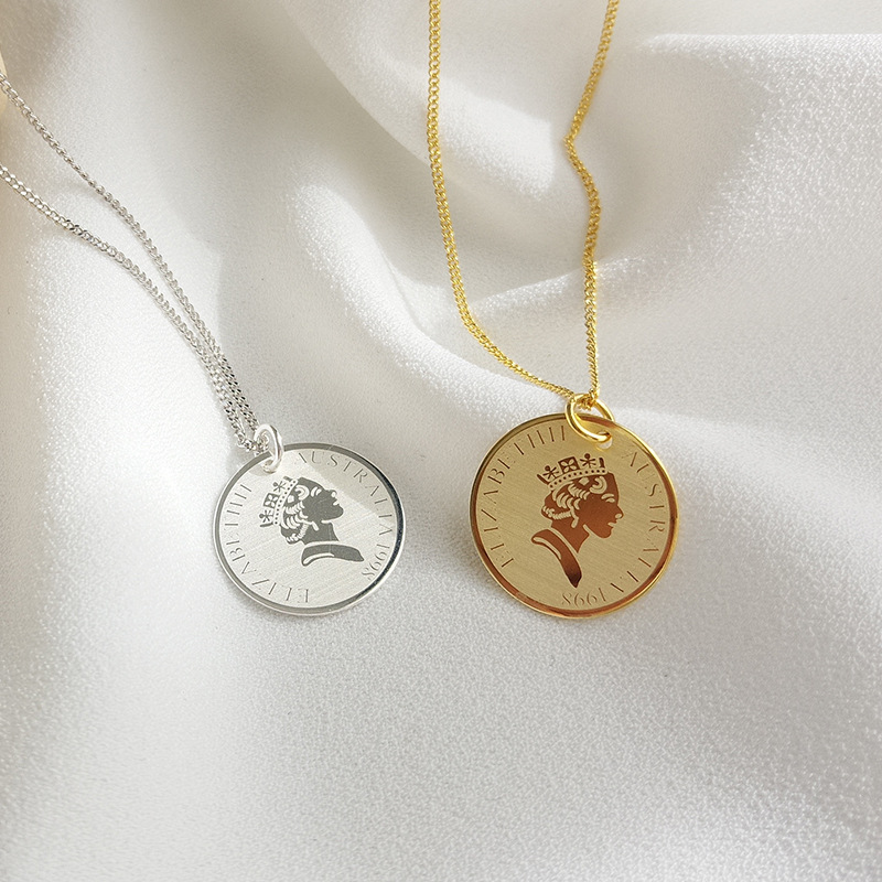 Golden Portrait Coin Sterling Silver Necklace