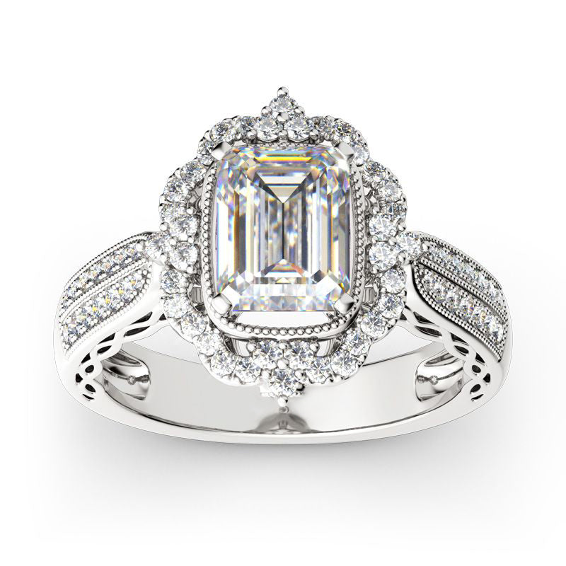Vintage Halo Emerald Cut Sterling Silver Ring-JE-Juri Elle