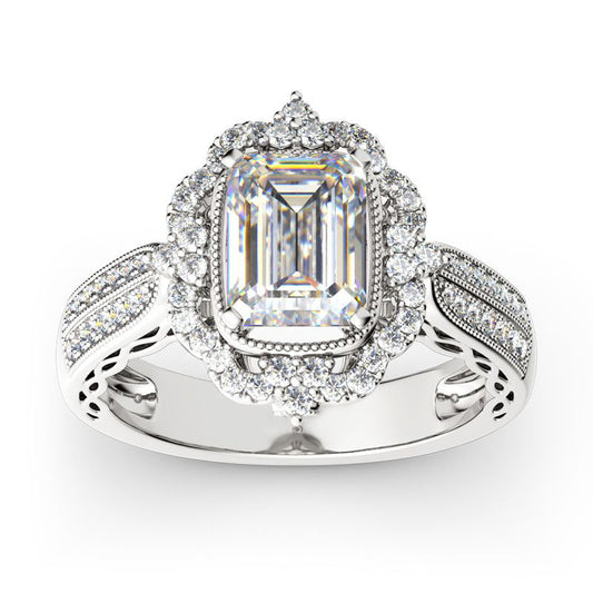 Vintage Halo Emerald Cut Sterling Silver Ring-JE-Juri Elle