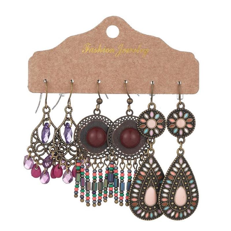 Bohemian Metal Tassel Earrings 3 Sets