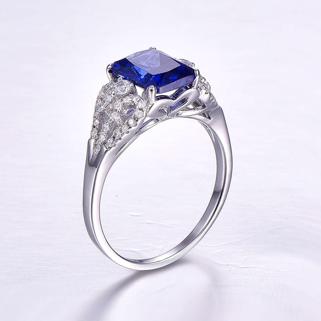 Shiny Cushion Cut Sterling Silver Ring-ZX-Juri Elle