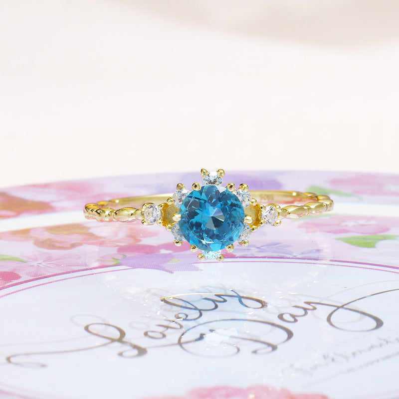 Blue Topaz Stone Sterling Silver Ring-DL-Juri Elle