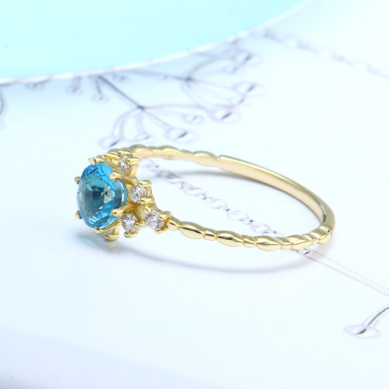 Blue Topaz Stone Sterling Silver Ring-DL-Juri Elle