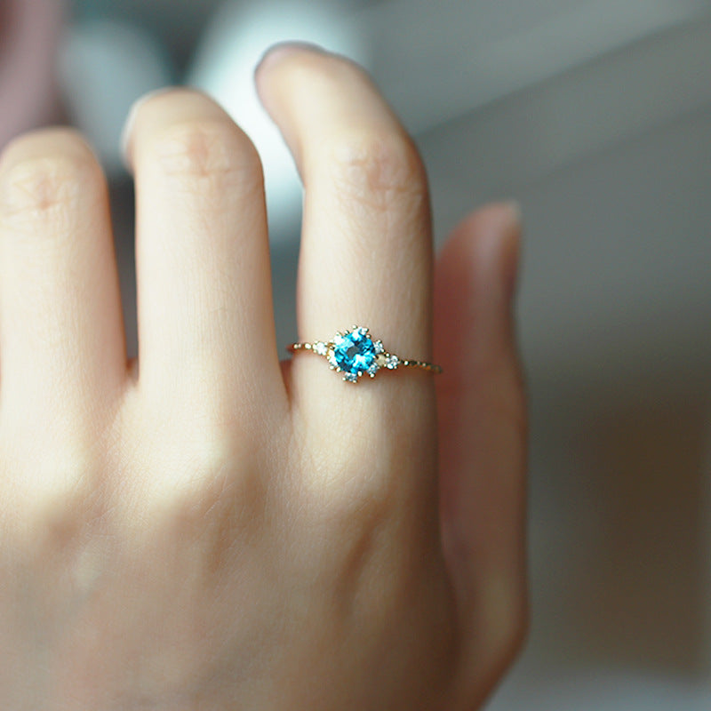 Blue Topaz Stone Sterling Silver Ring-DL-Juri Elle