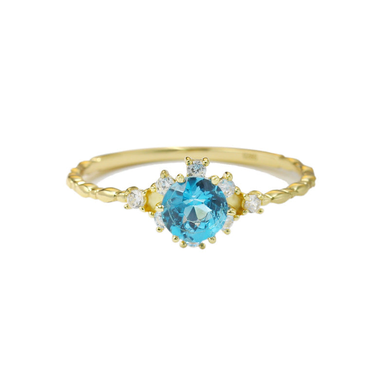 Blue Topaz Stone Sterling Silver Ring-DL-Juri Elle