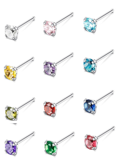 ARYABBY 20g Nose Studs Stainless Steel Nose Screw Bone Nostril Piercing Jewelry for Women Men