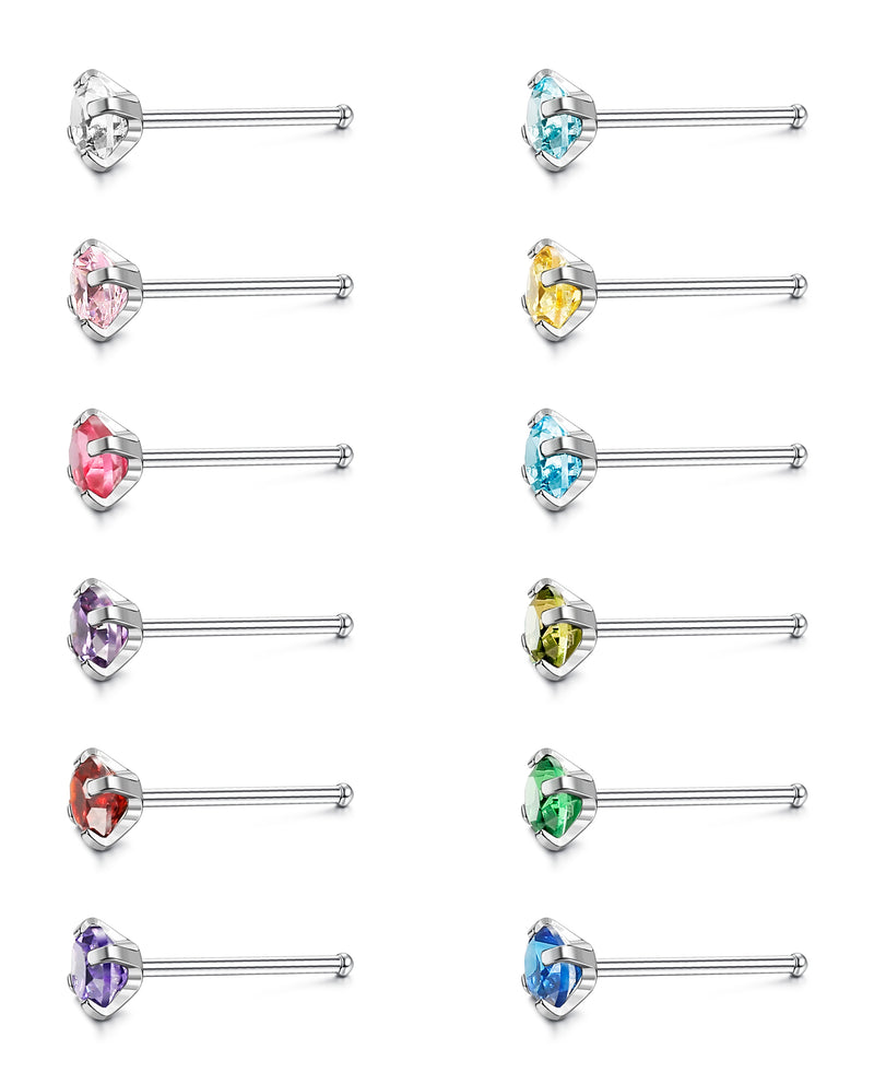 ARYABBY 20g Nose Studs Stainless Steel Nose Screw Bone Nostril Piercing Jewelry for Women Men