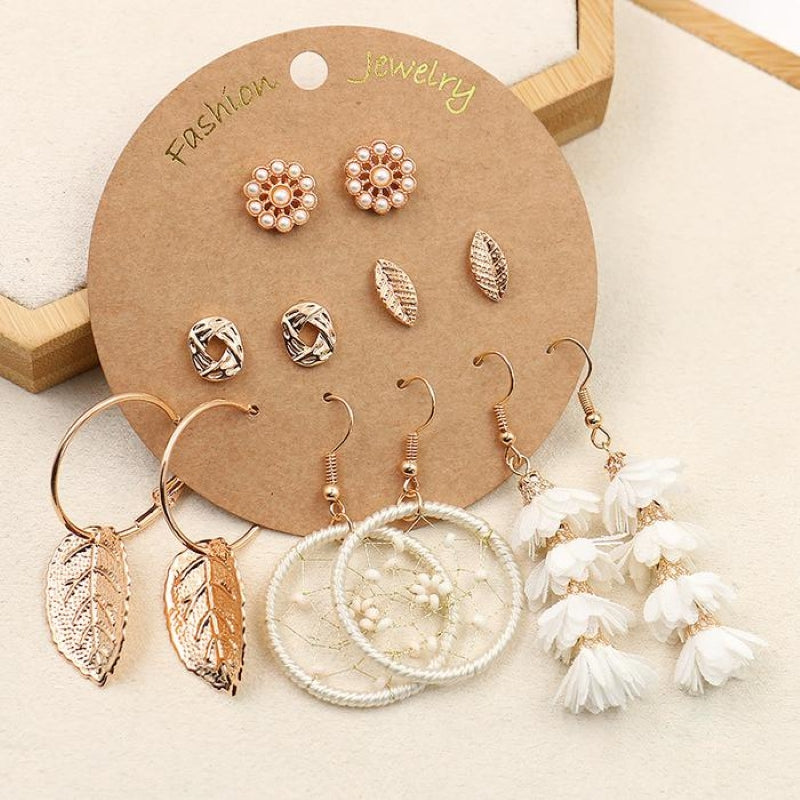Bohemian Gold Tassel Earrings Set 6 Pairs