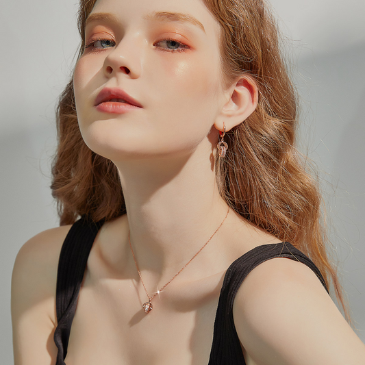 Romantic Lover Knot Baguette Cut Silver Plated 14K Rose Gold Necklace