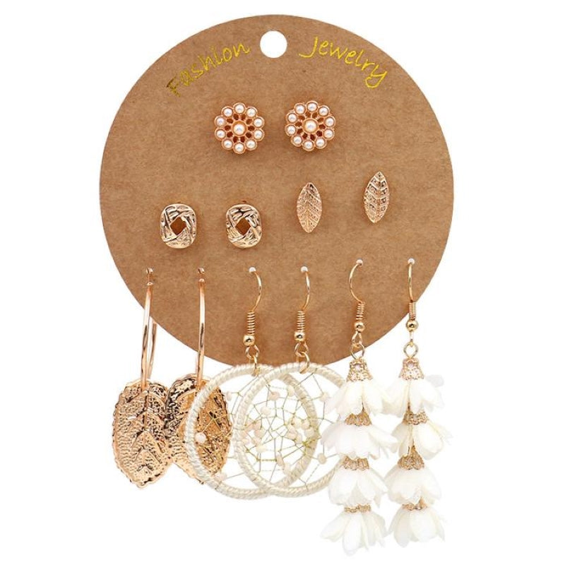 Bohemian Gold Tassel Earrings Set 6 Pairs