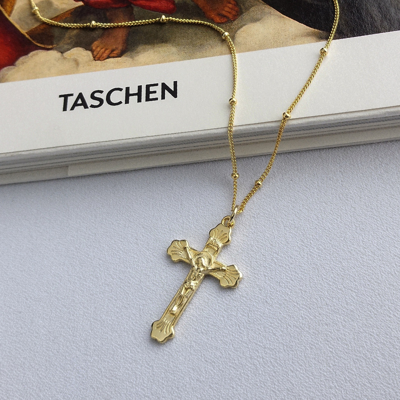 Christian Cross Sterling Silver Plated Gold Necklace
