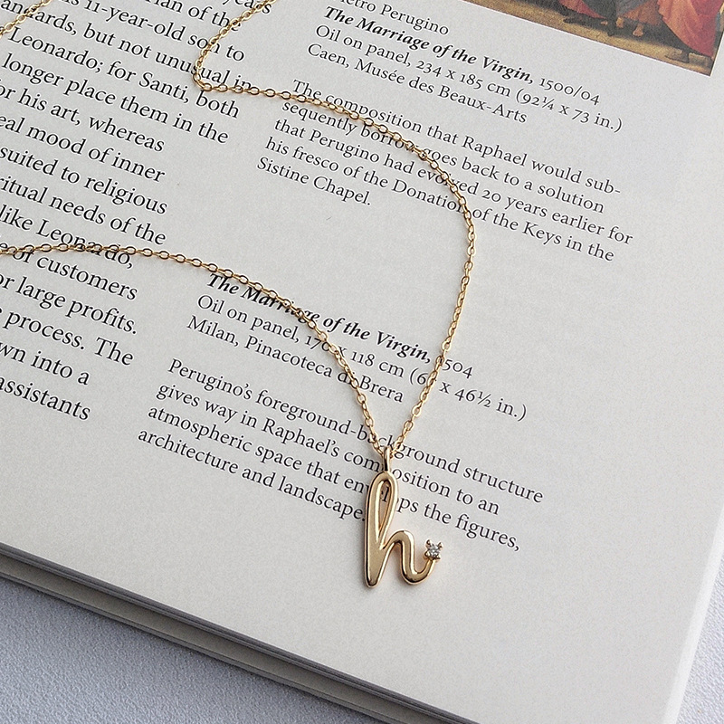 Single Letter Round Cut Sterling Silver Necklace