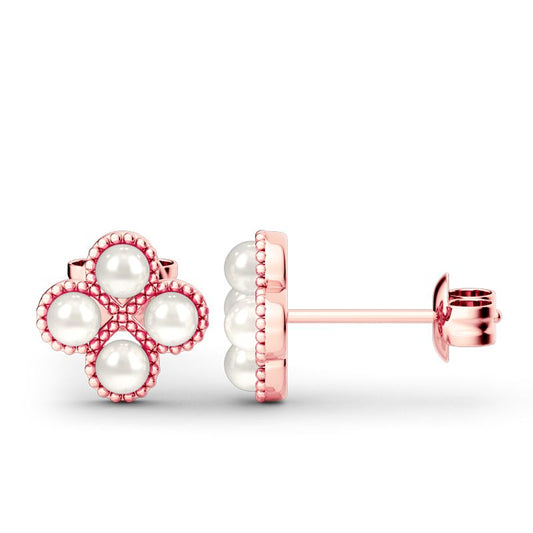 Clover Cultured Pearl Sterling Silver Stud Earrings-JE-Juri Elle