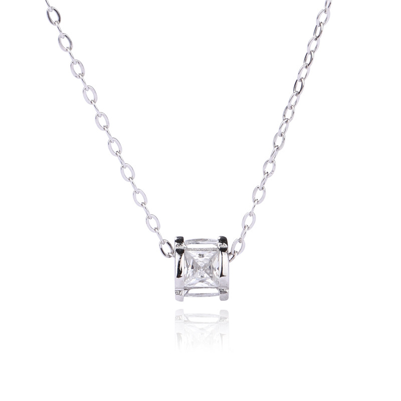 Geometric Cylinder Princess Cut Sterling Silver Plated Platinum Necklace
