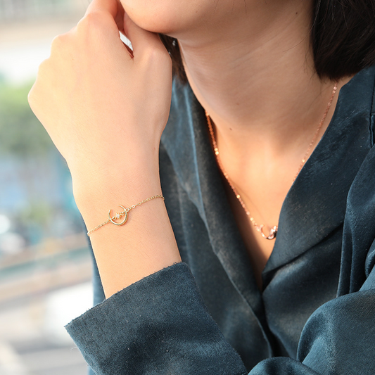 Elegant Crescent Round Cut Sterling Silver Plated Gold Bracelet
