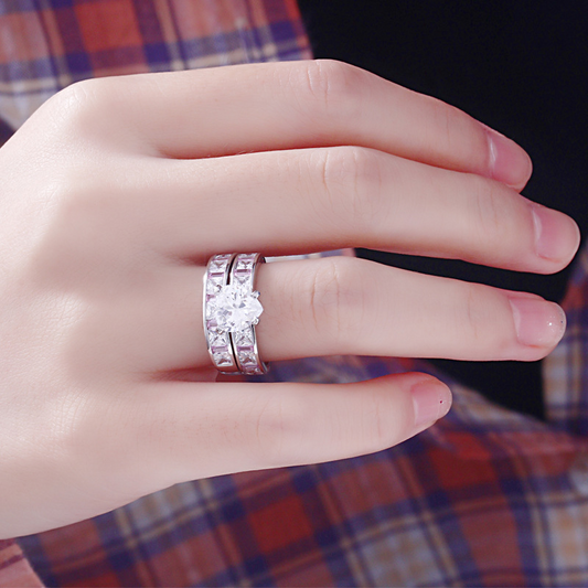 Heart Cut Sterling Silver Ring Set For Women-TL-Juri Elle