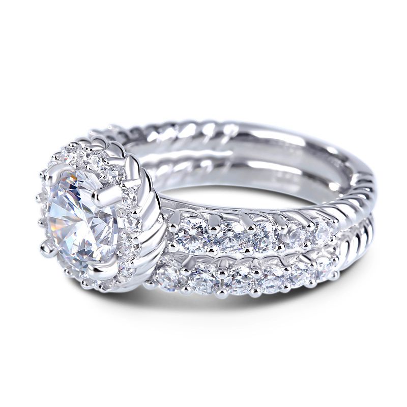 Braided Round Cut Sterling Silver Ring Set-JE-Juri Elle