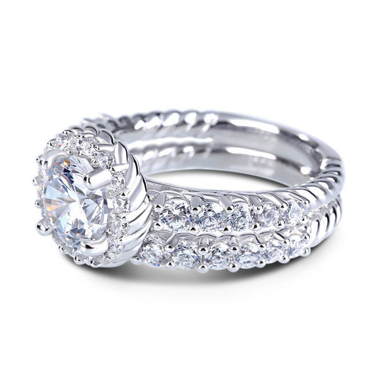 Braided Round Cut Sterling Silver Ring Set-JE-Juri Elle
