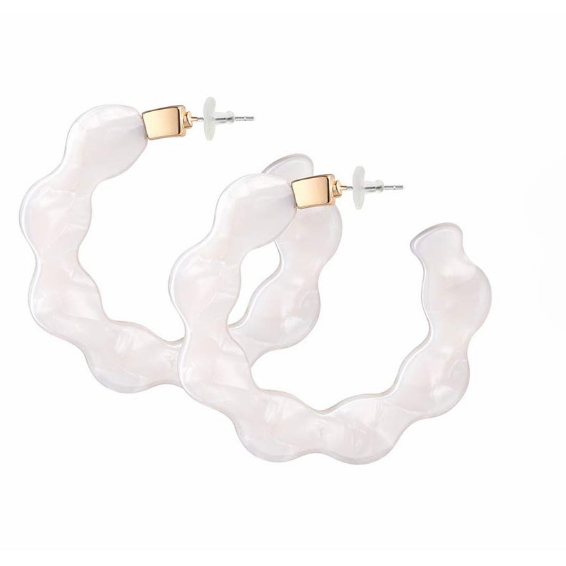Mottled Acrylic Hoop Earrings for Women Lightweight Bohemian Jewelry Shell Resin Wave Statement Earrings