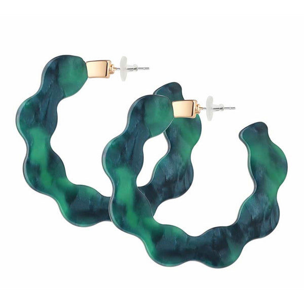 Mottled Acrylic Hoop Earrings for Women Lightweight Bohemian Jewelry Shell Resin Wave Statement Earrings