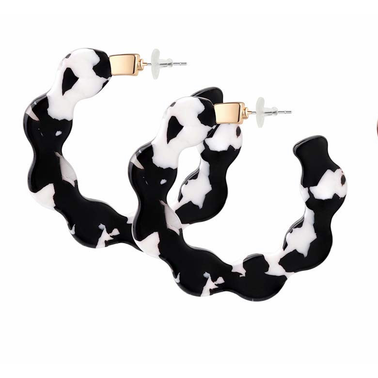 Mottled Acrylic Hoop Earrings for Women Lightweight Bohemian Jewelry Shell Resin Wave Statement Earrings
